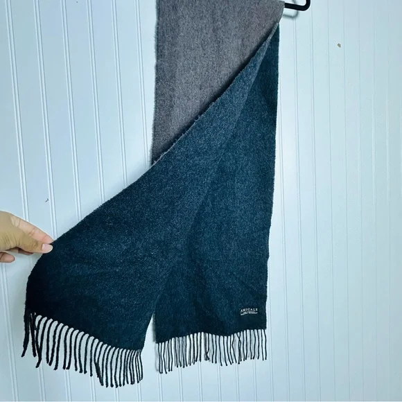 Amicale Pure Cashmere Dark Brown Black Scarf with Fringe 69x12 Unisex - Picture 5 of 5